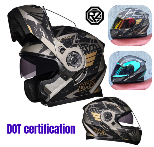 Modular Flip Up Motorcycle Helmet Dot Approved - Orz Tam Yüz Çift Vizör Motosiklet